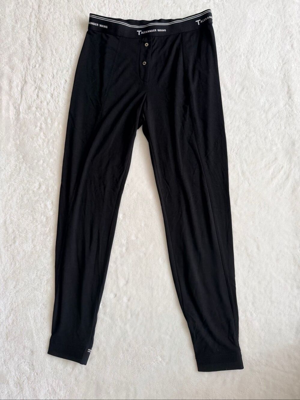 Alexander Wang Logo Waistband Thermal Base Layer Leggings Black Size Small